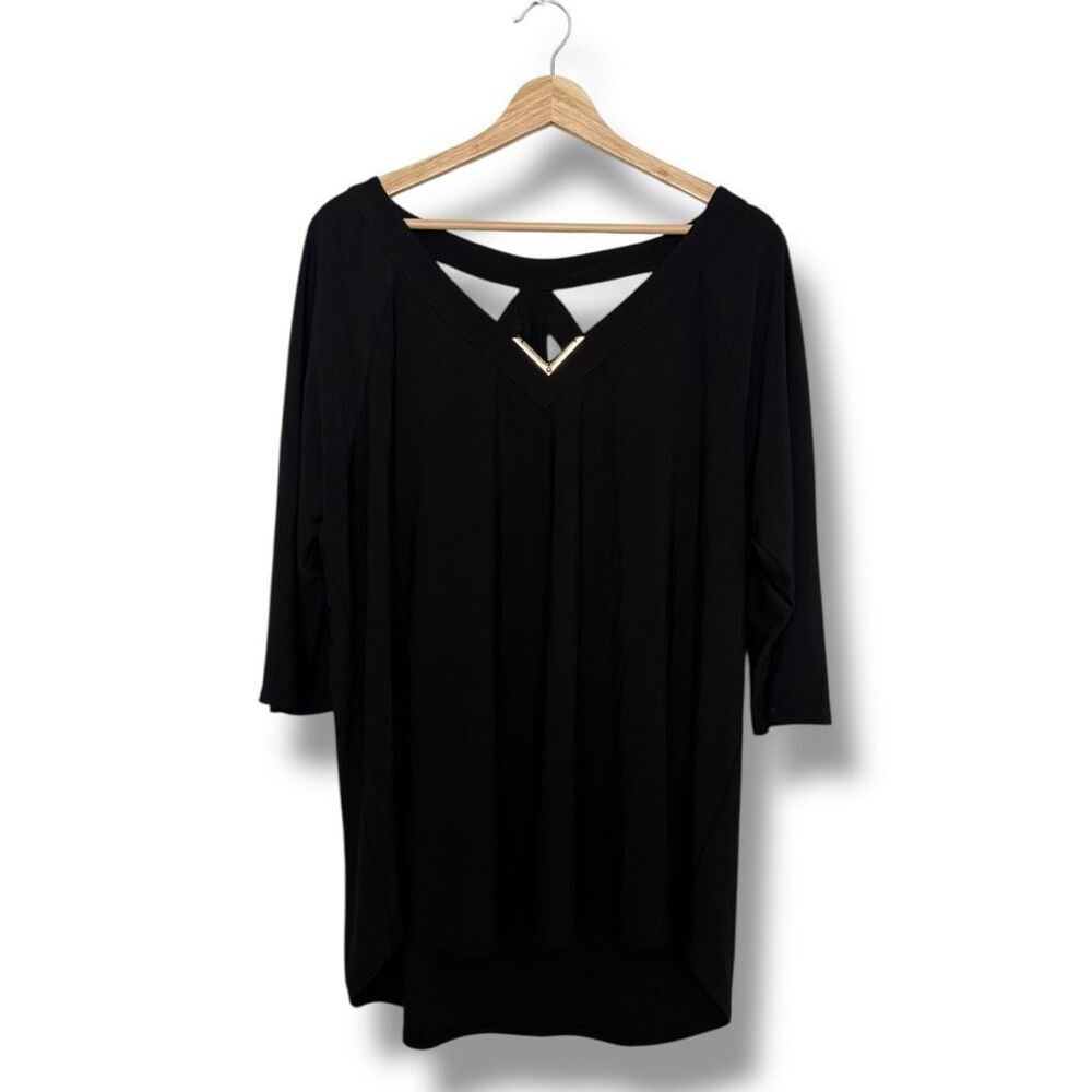 AUW Women's 2XL Black Keyhole Boho Babydoll Tunic Top